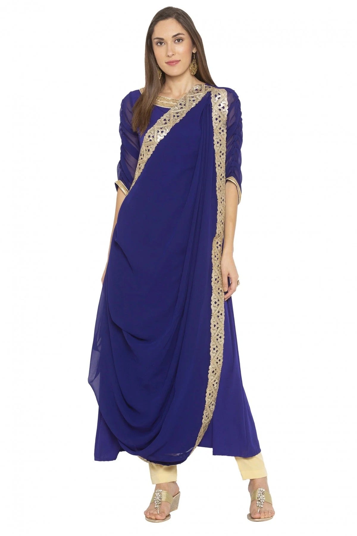 Blue Colour Plus Size Georgette Embroidery Kurta Set KR1070534