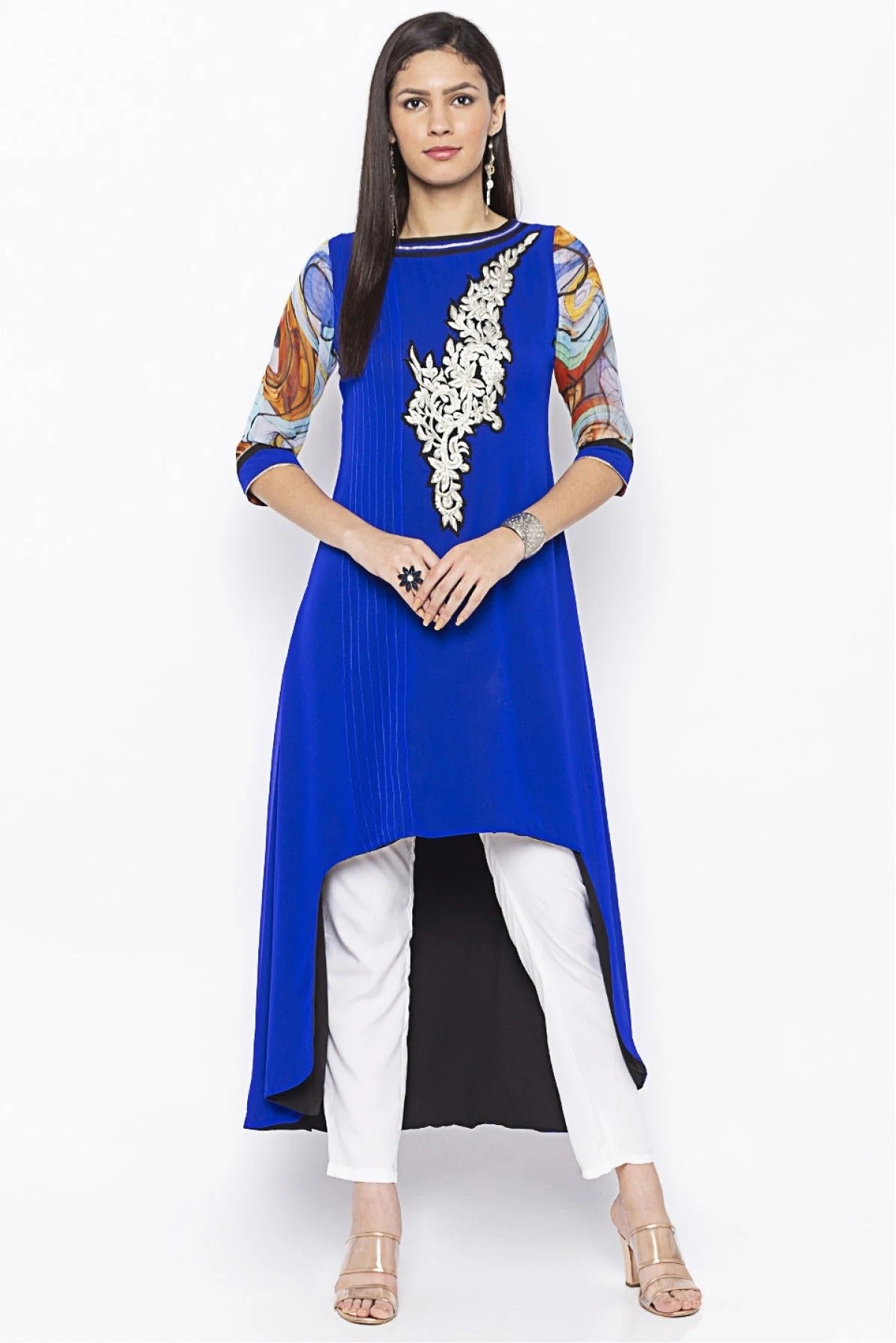 Blue Colour Plus Size Georgette Embroidery Kurta Set KR1070613