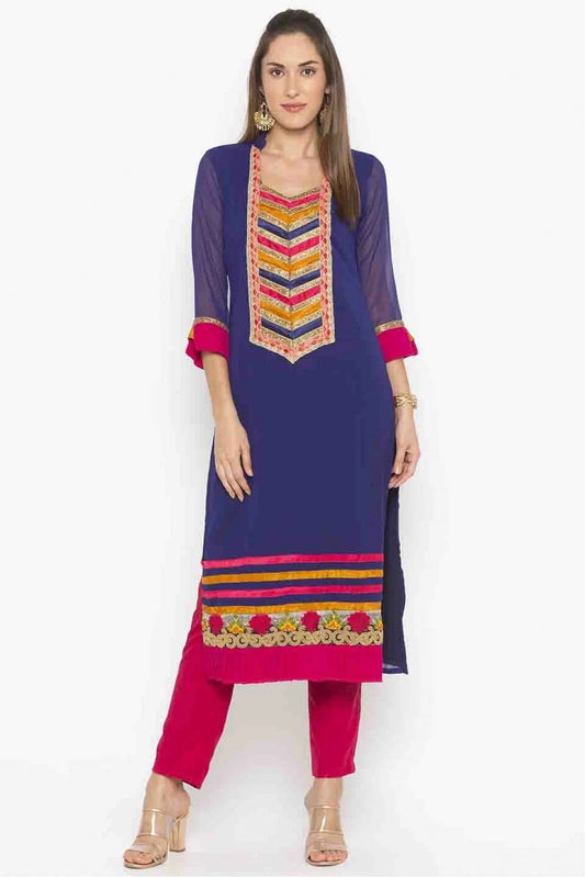 Blue Colour Plus Size Georgette Embroidery Kurti KR1070361