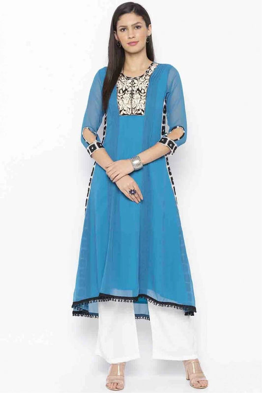 Blue Colour Plus Size Georgette Embroidery Kurti KR1070369