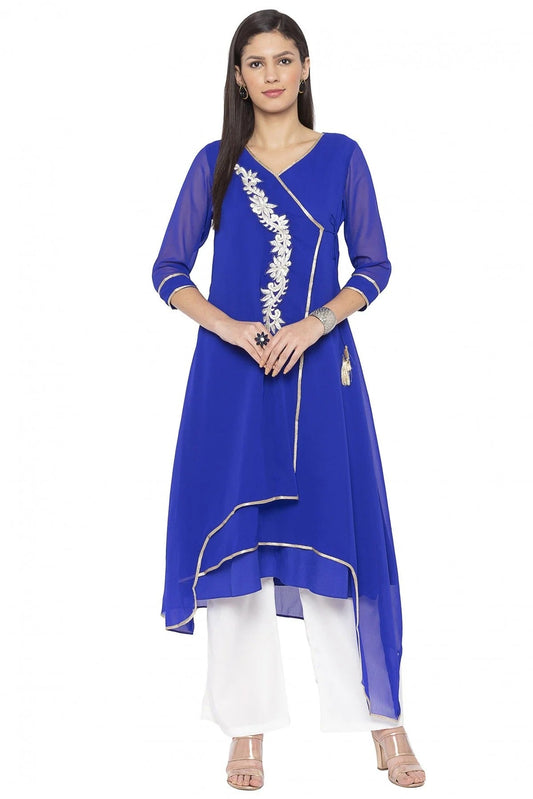 Blue Colour Plus Size Georgette Embroidery Kurti KR1070385