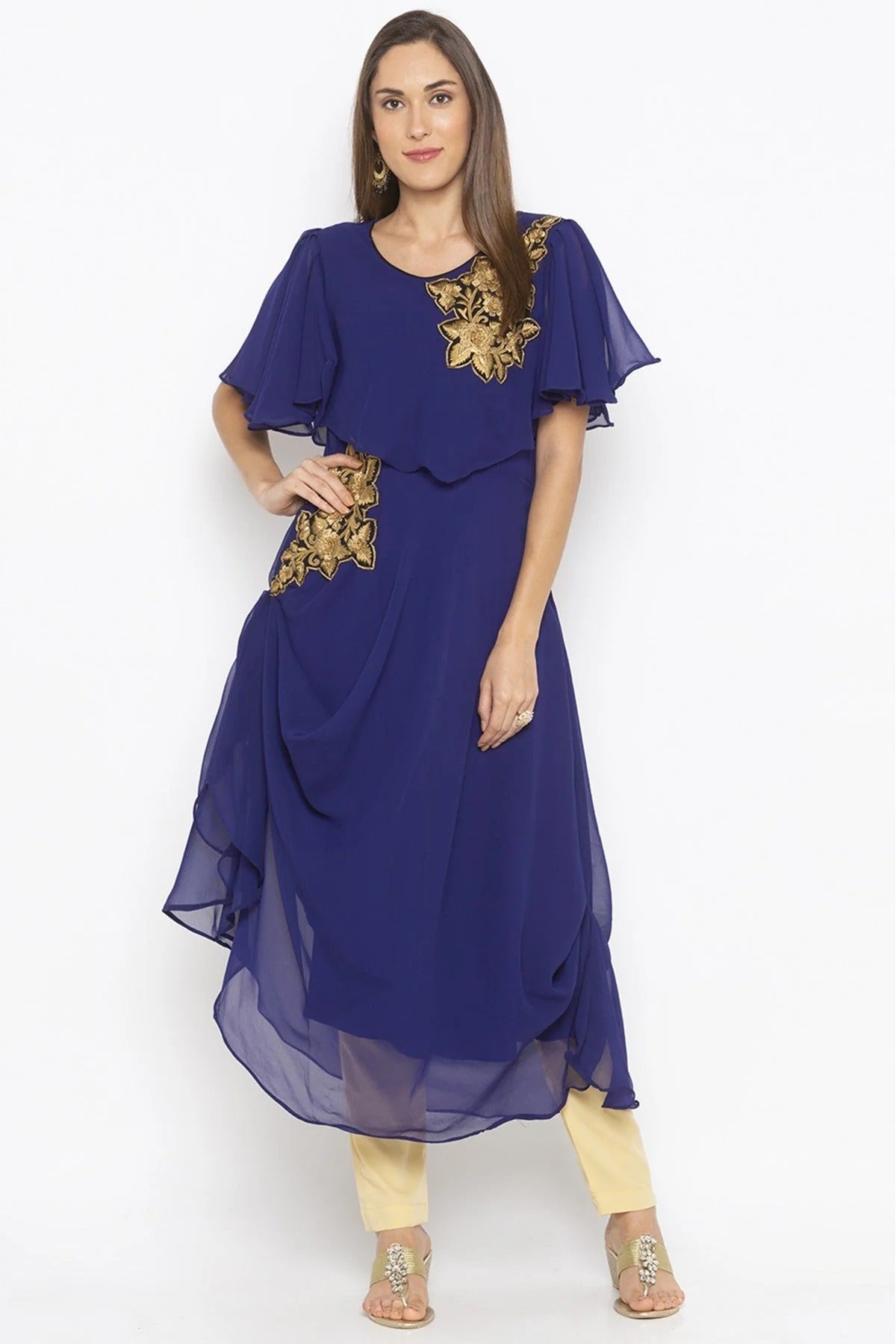 Blue Colour Plus Size Georgette Embroidery Kurti KR1070692