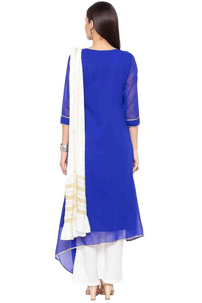 Blue Colour Plus Size Georgette Embroidery Palazzo Pant Suit BW1070227 A