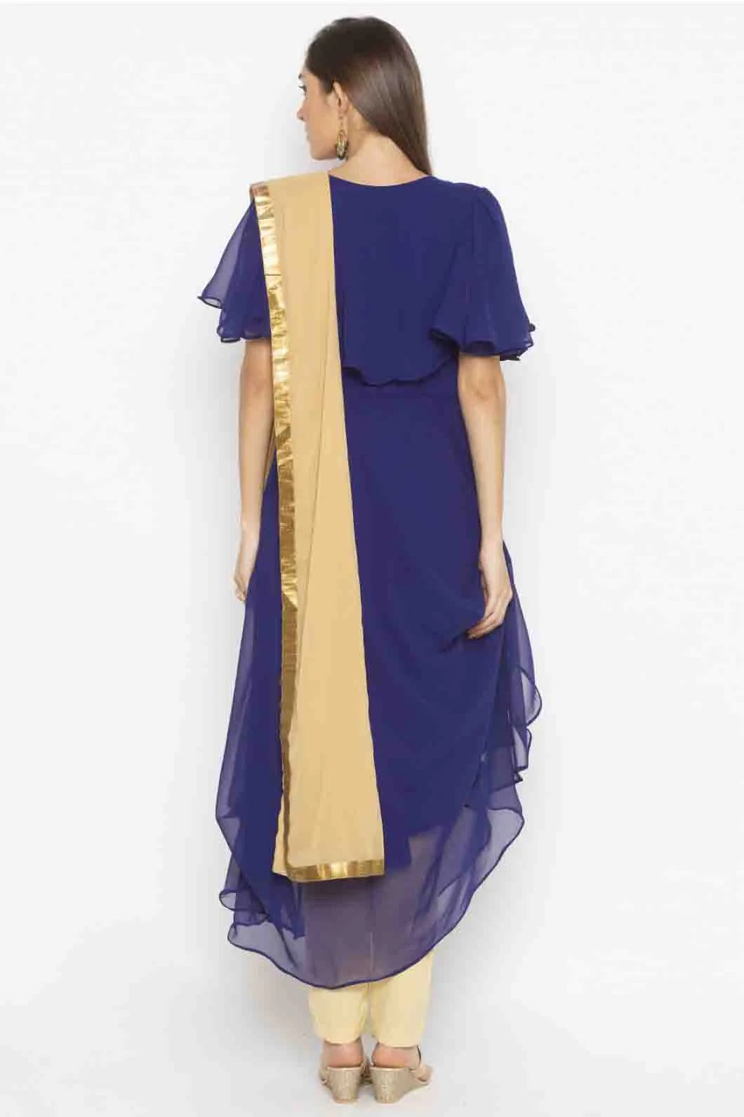 Blue Colour Plus Size Georgette Embroidery Pant Style Suit BW1070334 A