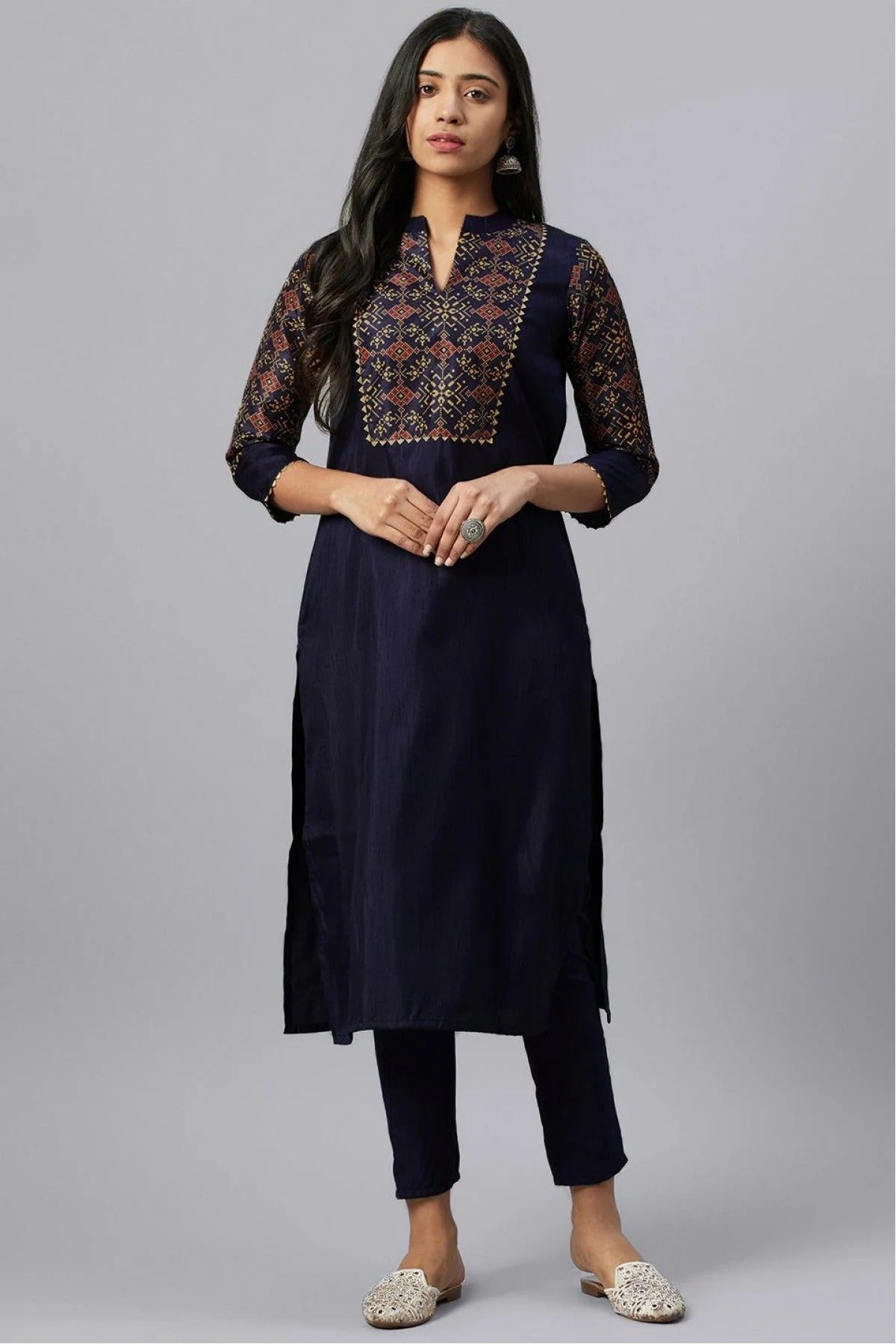 Blue Colour Plus Size Poly Silk Party Wear Kurti KR1060050