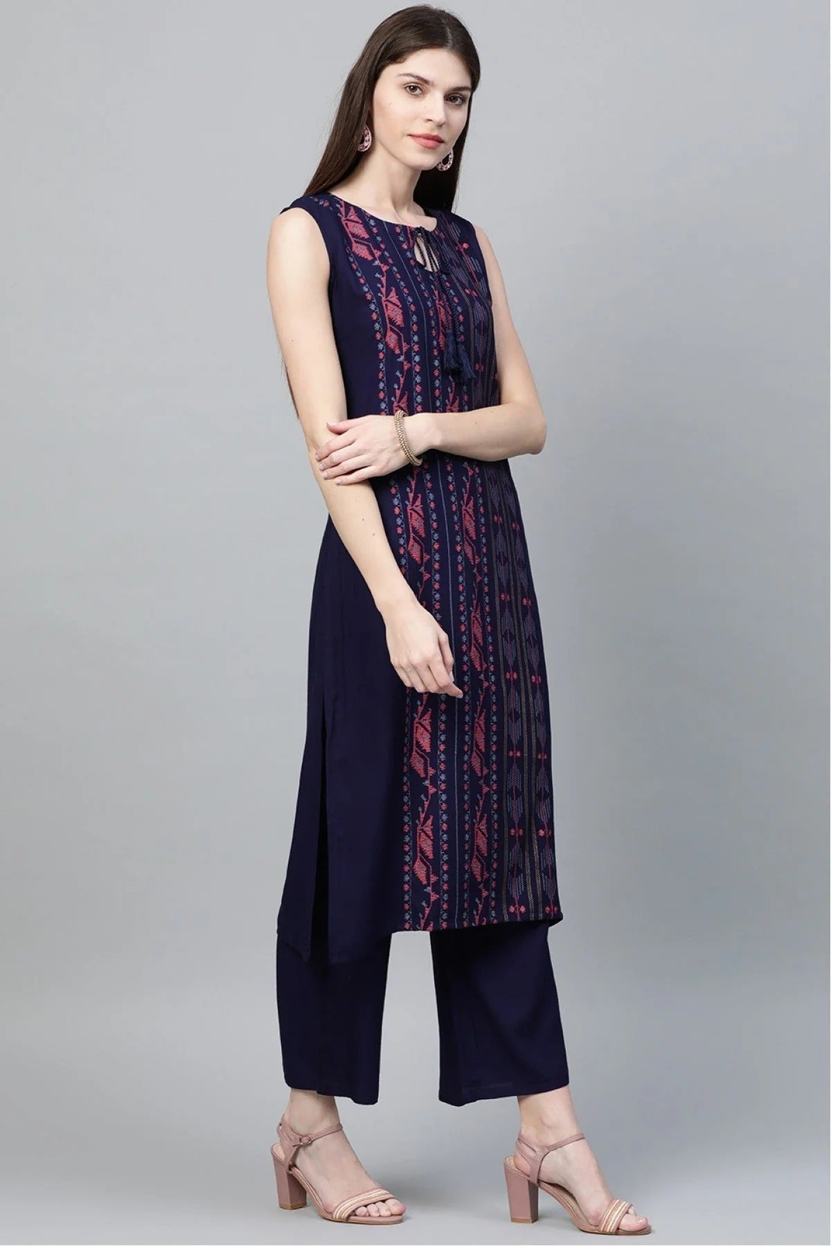 Blue Colour Plus Size Rayon Straight Kurta Palazzo Set KR1060014 B