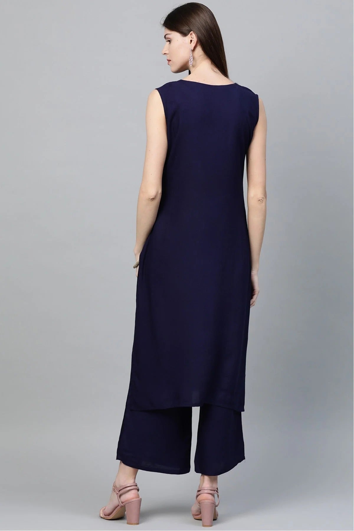 Blue Colour Plus Size Rayon Straight Kurta Palazzo Set KR1060014 C