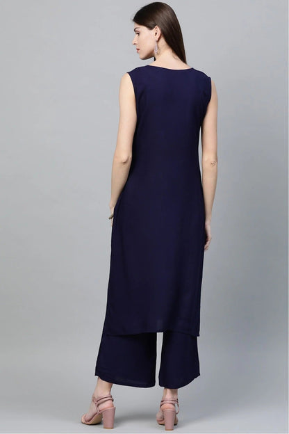 Blue Colour Plus Size Rayon Straight Kurta Palazzo Set KR1060014 C