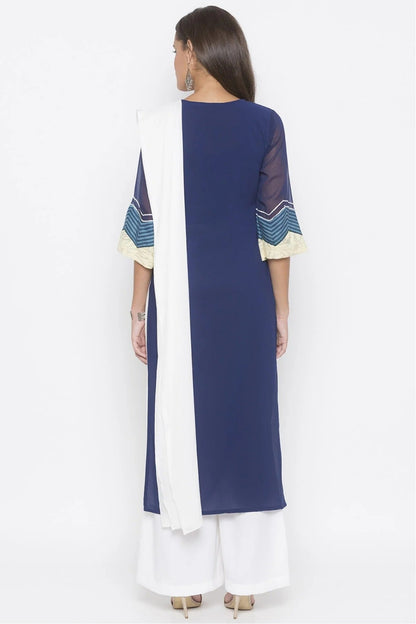Blue Colour Plus Size Stitched American Crepe Embroidery Palazzo Pant Suit BW1070272 A