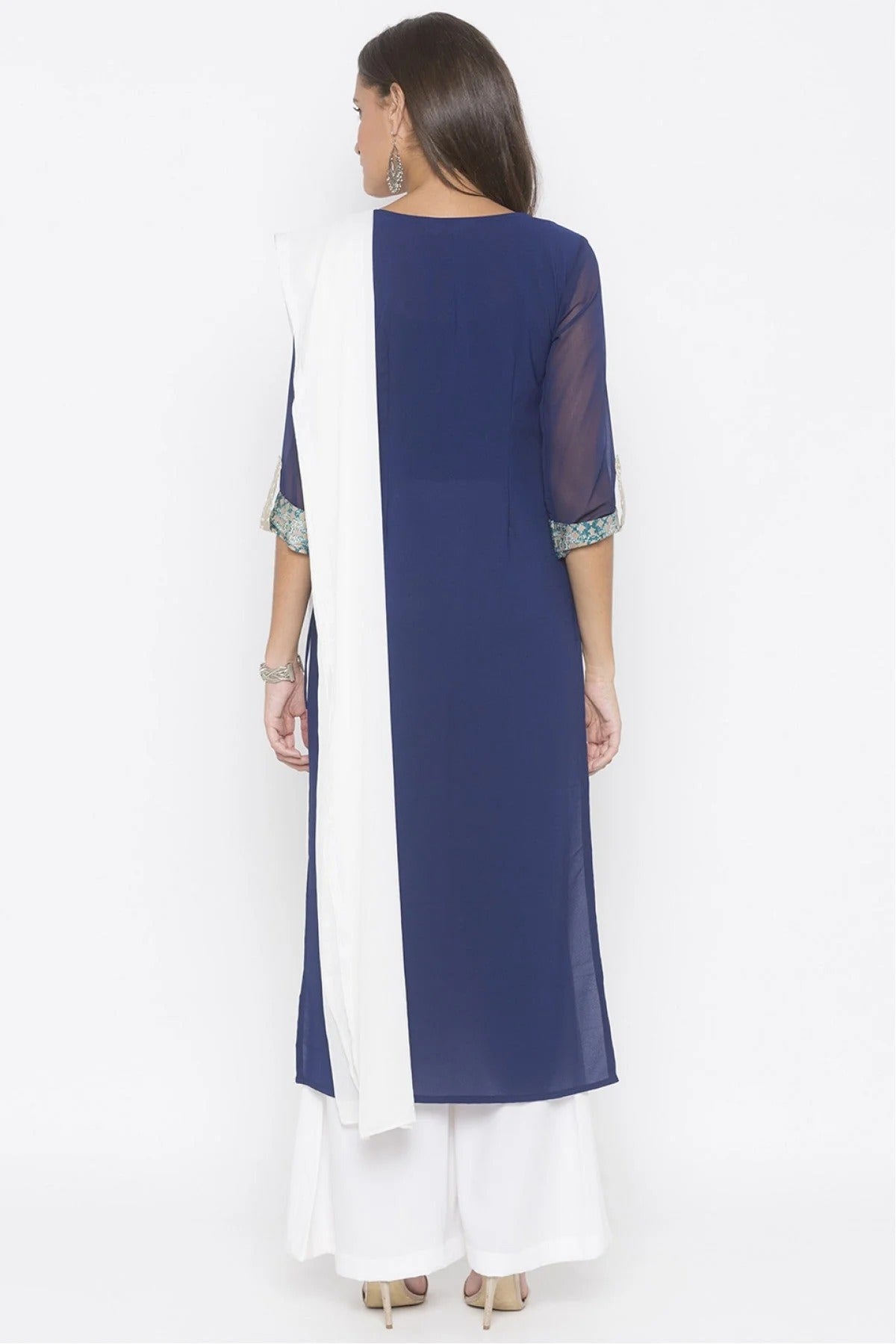 Blue Colour Plus Size Stitched American Crepe Embroidery Palazzo Pant Suit BW1070283 A