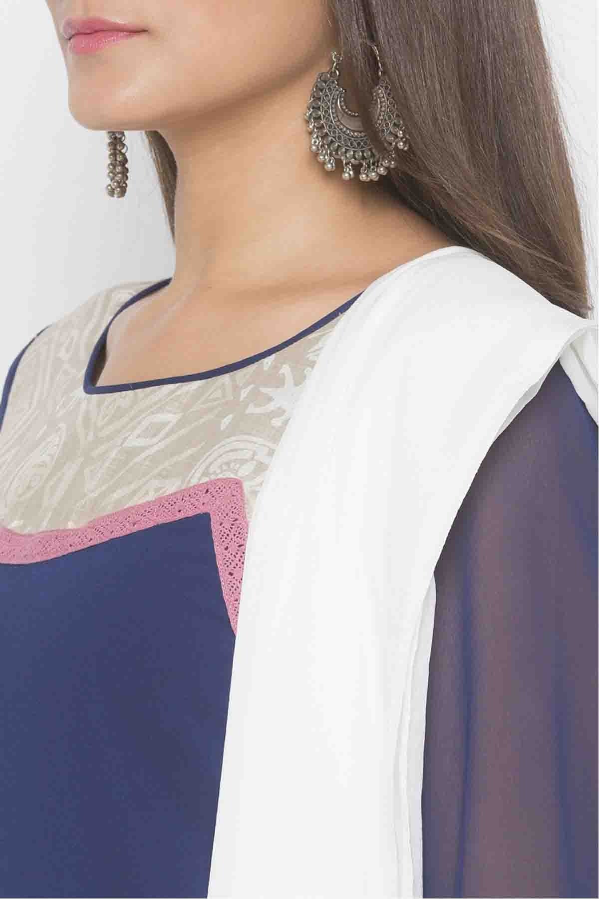 Blue Colour Plus Size Stitched American Crepe Embroidery Palazzo Pant Suit BW1070283 B