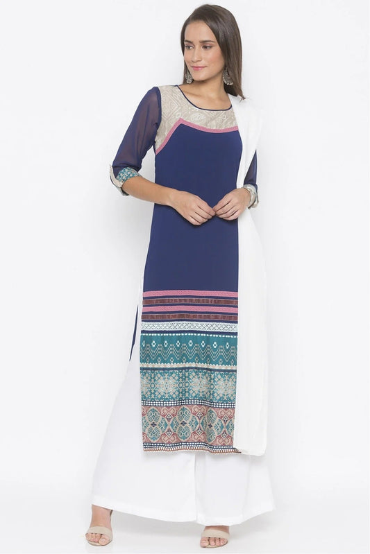 Blue Colour Plus Size Stitched American Crepe Embroidery Palazzo Pant Suit BW1070283