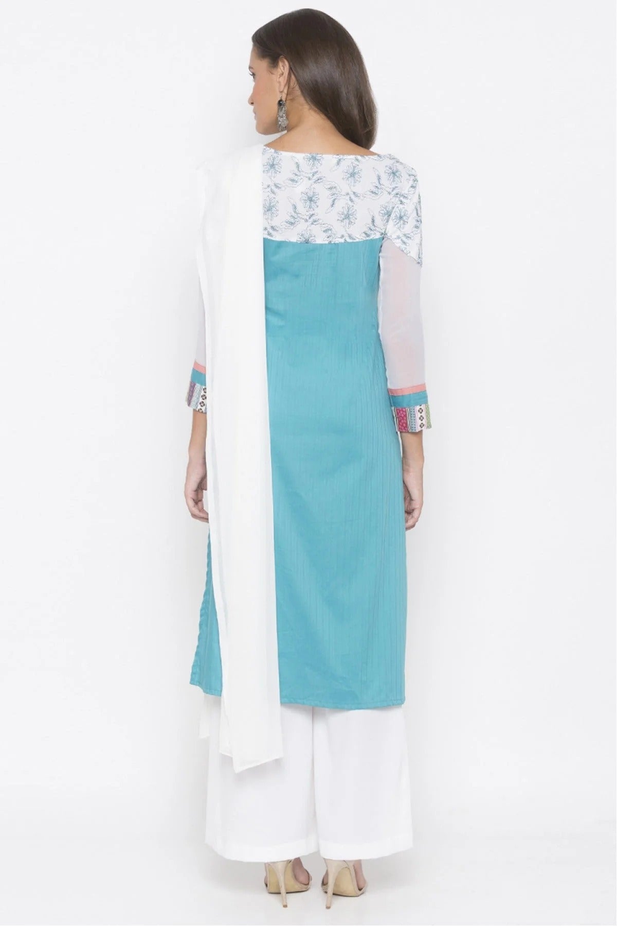 Blue Colour Plus Size Stitched Cotton Embroidery Palazzo Pant Suit BW1070258 A
