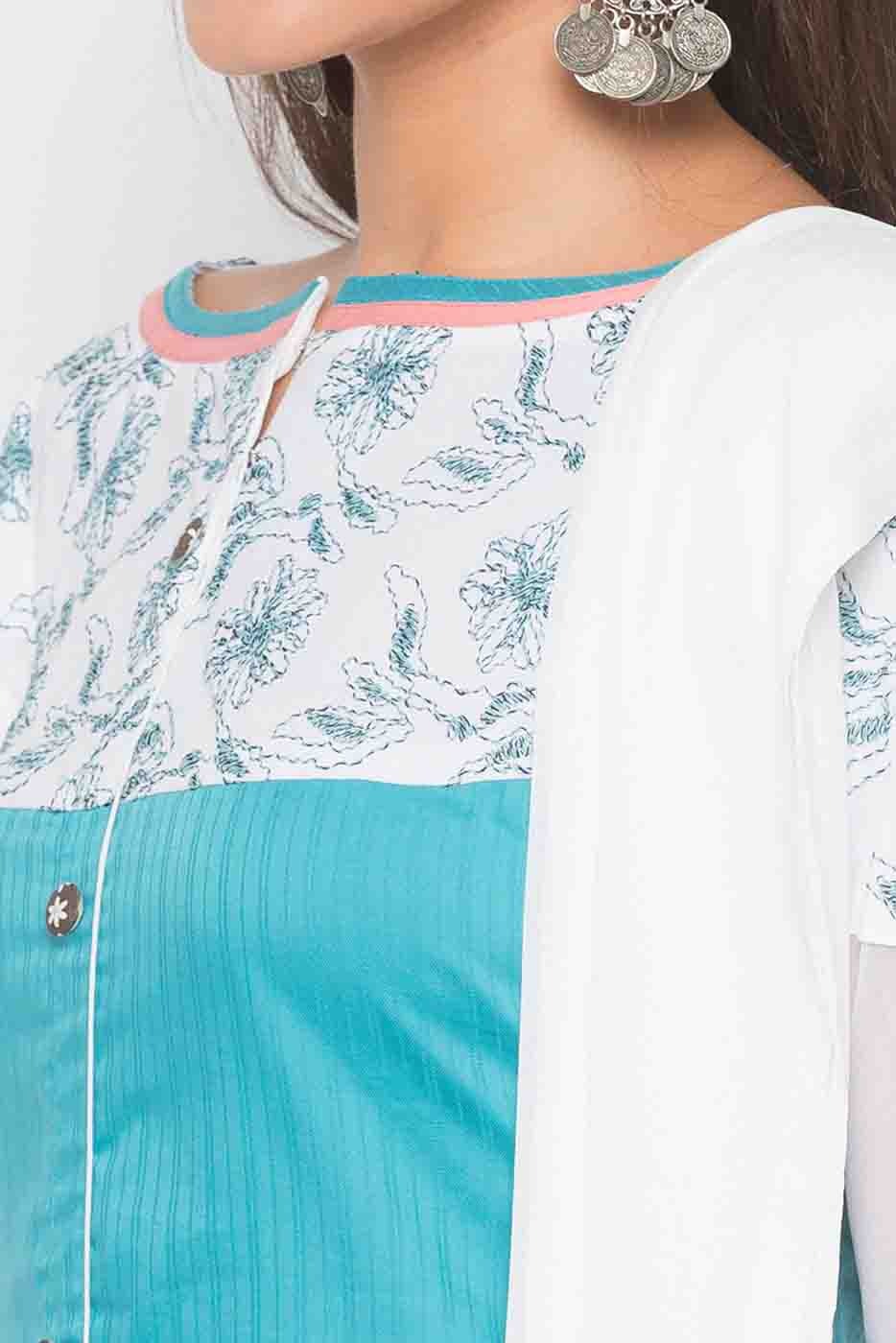 Blue Colour Plus Size Stitched Cotton Embroidery Palazzo Pant Suit BW1070258 B
