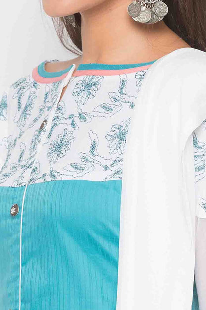 Blue Colour Plus Size Stitched Cotton Embroidery Palazzo Pant Suit BW1070258 B