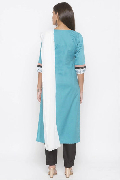 Blue Colour Plus Size Stitched Cotton Embroidery Pant Style Suit BW1070268 A