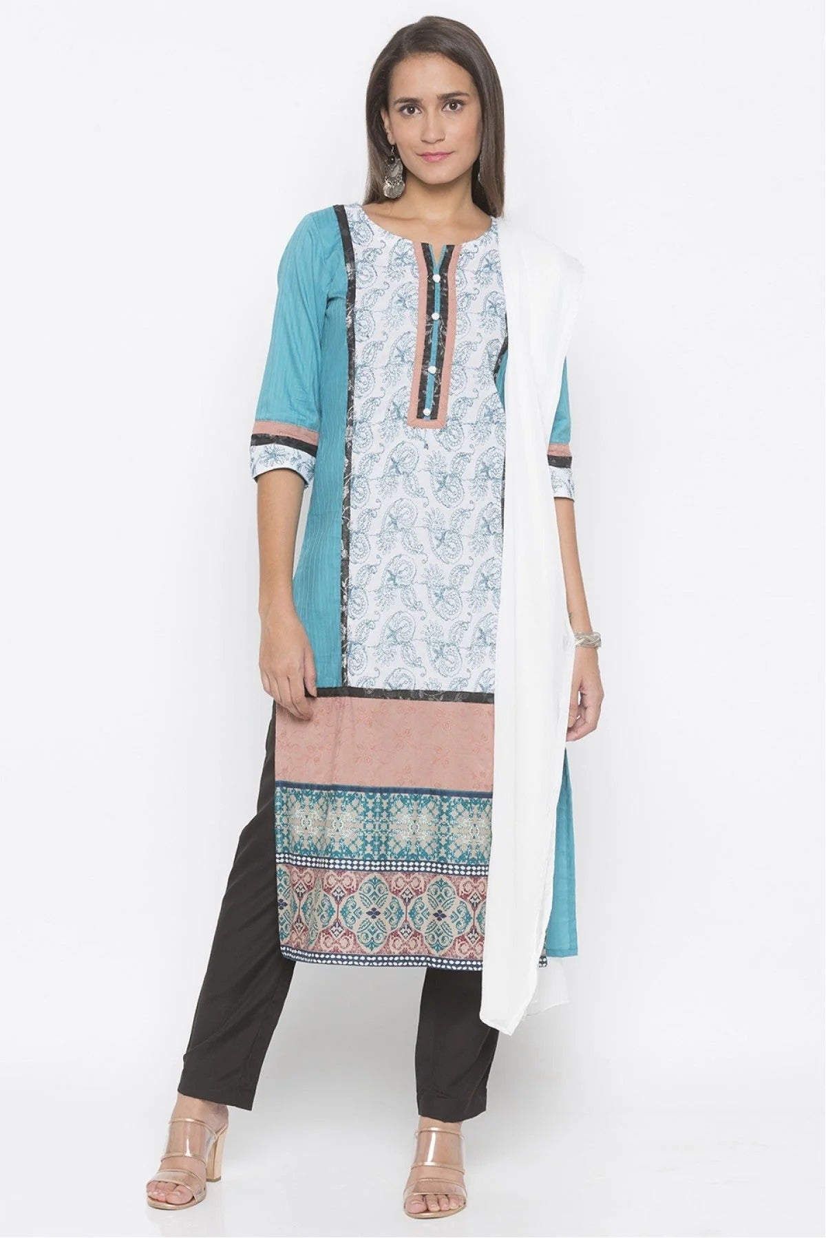 Blue Colour Plus Size Stitched Cotton Embroidery Pant Style Suit BW1070268
