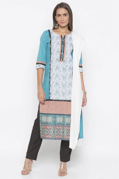 Blue Colour Plus Size Stitched Cotton Embroidery Pant Style Suit BW1070268