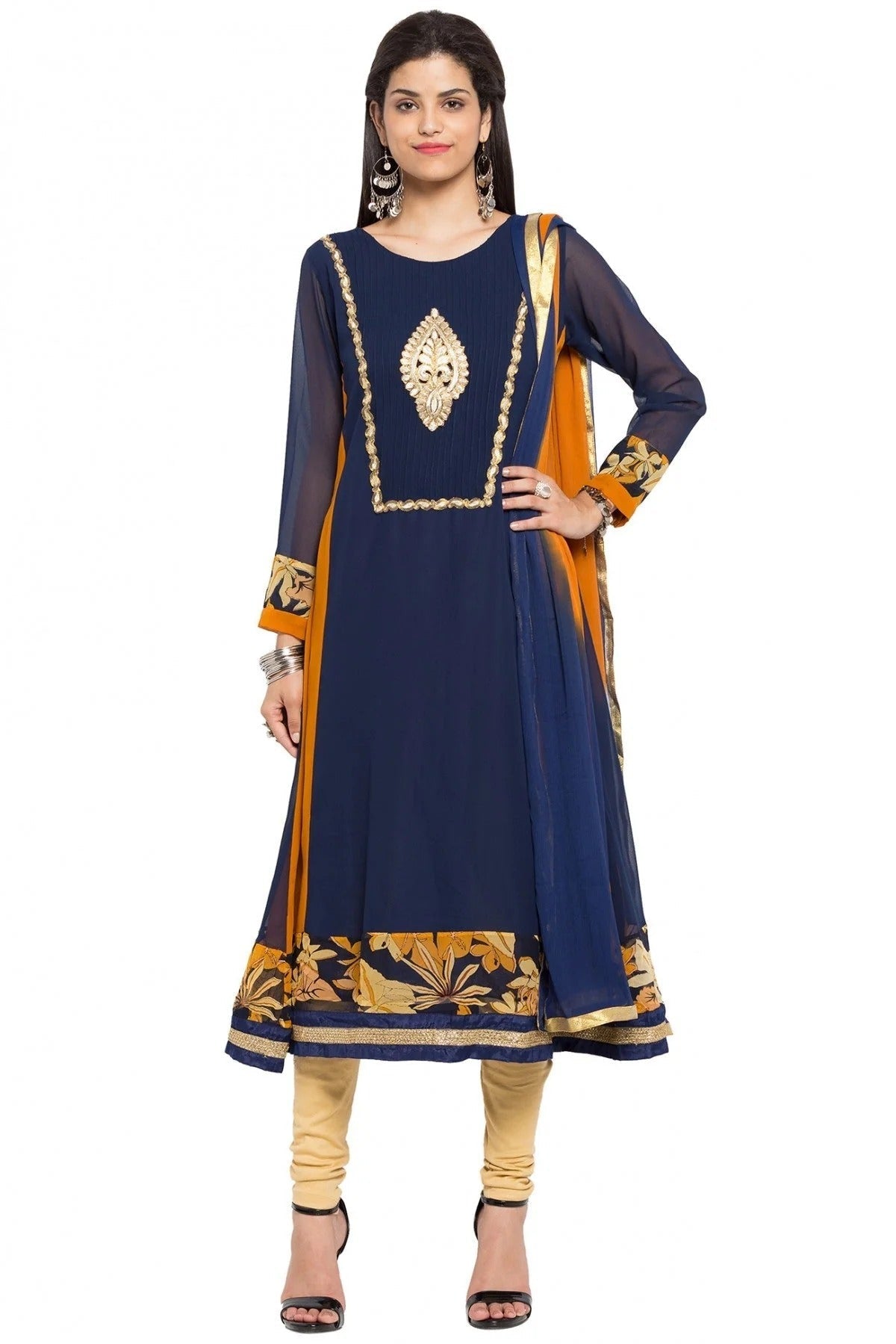 Blue Colour Plus Size Stitched Faux Georgette Anarkali Suit BW1070167