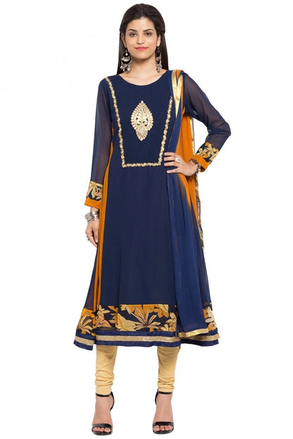 Blue Colour Plus Size Stitched Faux Georgette Anarkali Suit BW1070167