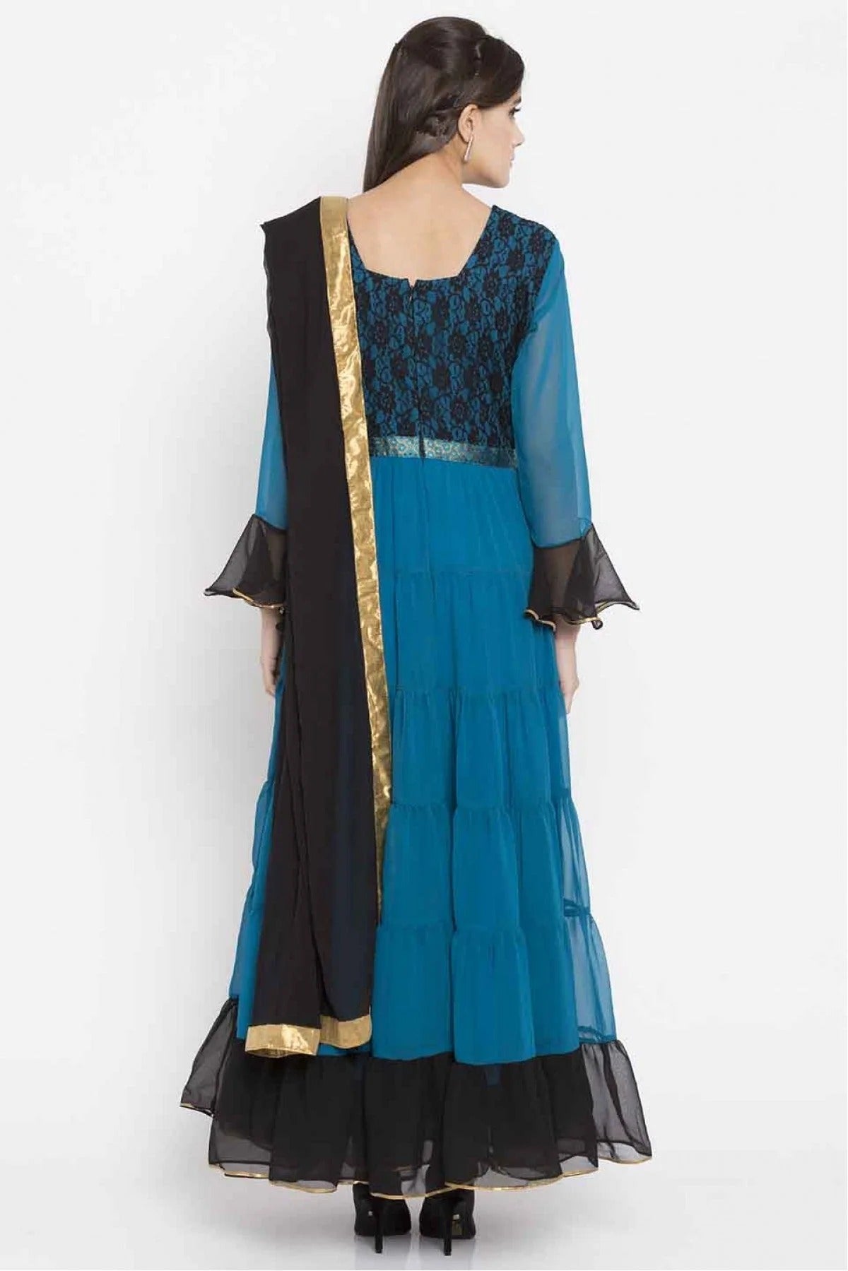 Blue Colour Plus Size Stitched Faux Georgette Embroidery Churidar Suit BW1070183 A