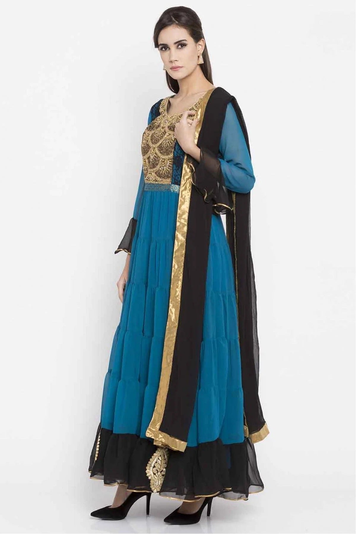 Blue Colour Plus Size Stitched Faux Georgette Embroidery Churidar Suit BW1070183