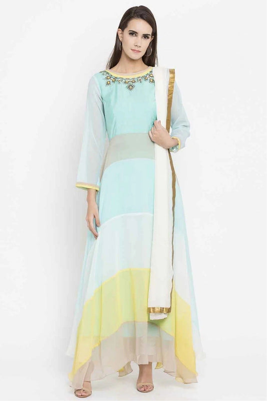 Blue Colour Plus Size Stitched Faux Georgette Embroidery Churidar Suit BW1070185