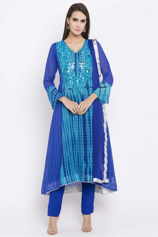 Blue Colour Plus Size Stitched Faux Georgette Embroidery Pant Style Suit BW1070180