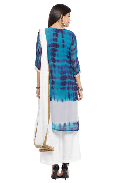 Blue Colour Plus Size Stitched Faux Georgette Palazzo Pant Suit BW1070153 A