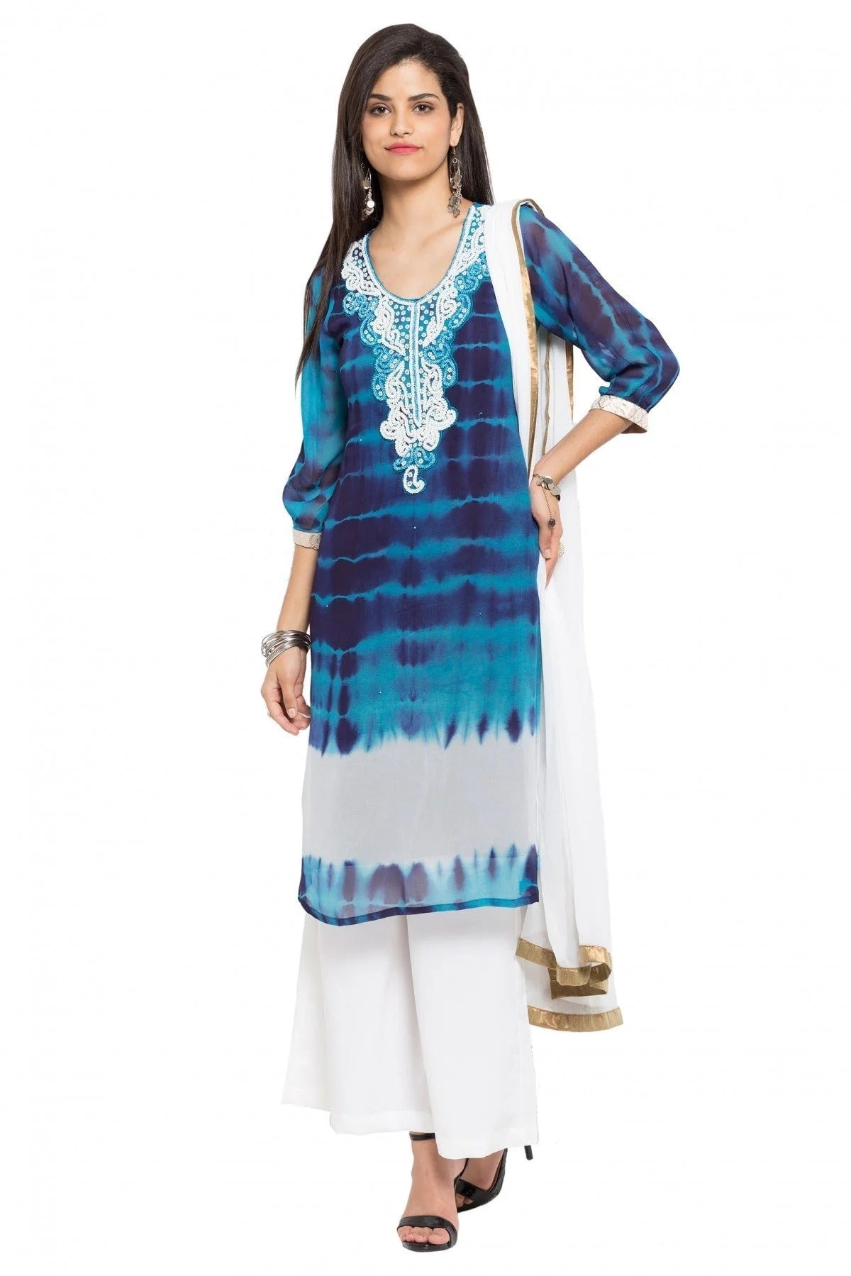 Blue Colour Plus Size Stitched Faux Georgette Palazzo Pant Suit BW1070153