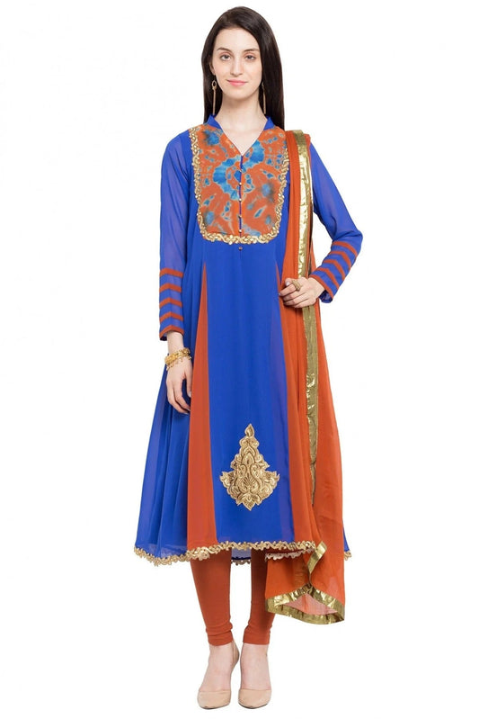 Blue Colour Plus Size Stitched Georgette Anarkali Suit BW1070164