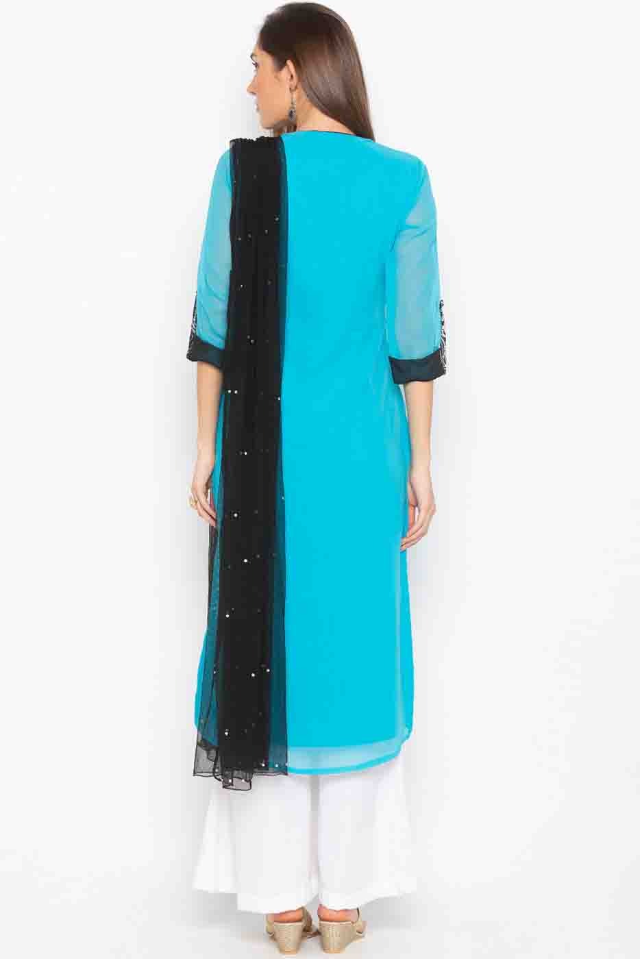 Blue Colour Plus Size Stitched Georgette Embroidery Palazzo Pant Suit BW1070196 A