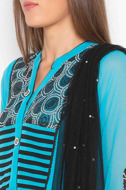 Blue Colour Plus Size Stitched Georgette Embroidery Palazzo Pant Suit BW1070196 B