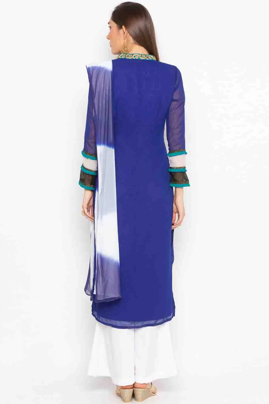 Blue Colour Plus Size Stitched Georgette Embroidery Palazzo Pant Suit BW1070203 A