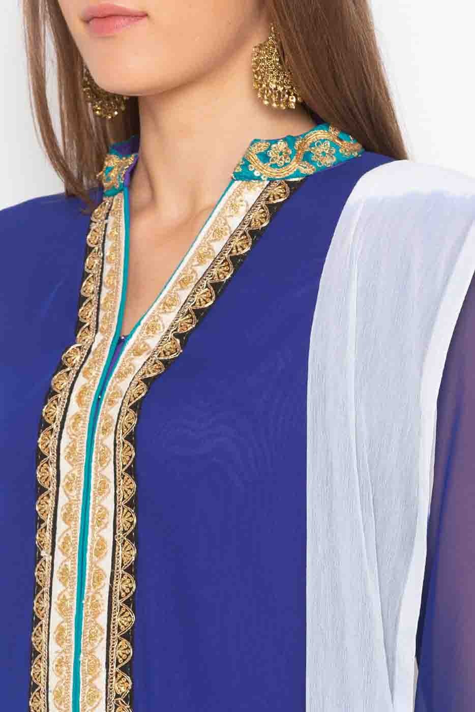 Blue Colour Plus Size Stitched Georgette Embroidery Palazzo Pant Suit BW1070203 B