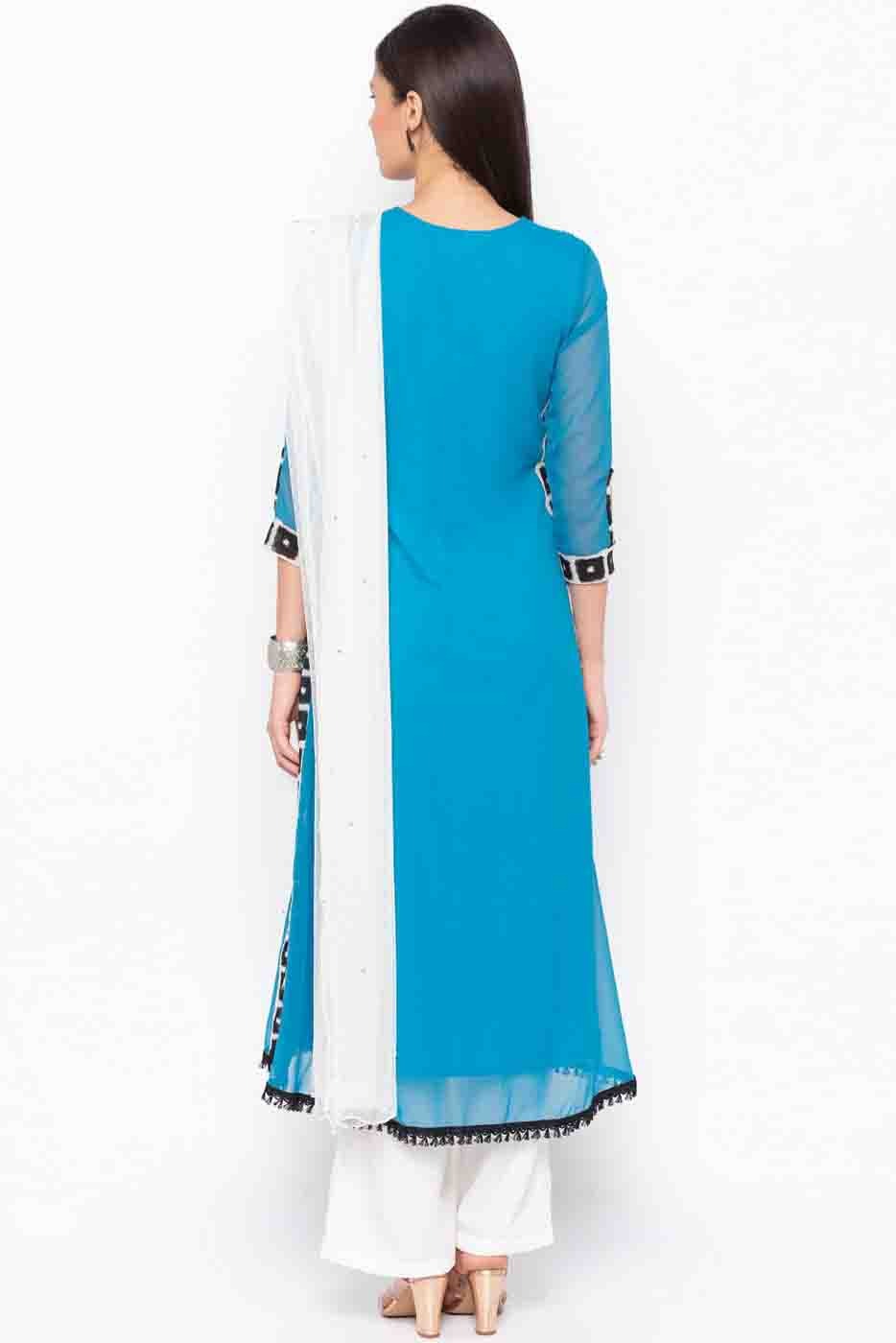 Blue Colour Plus Size Stitched Georgette Embroidery Palazzo Pant Suit BW1070204 A