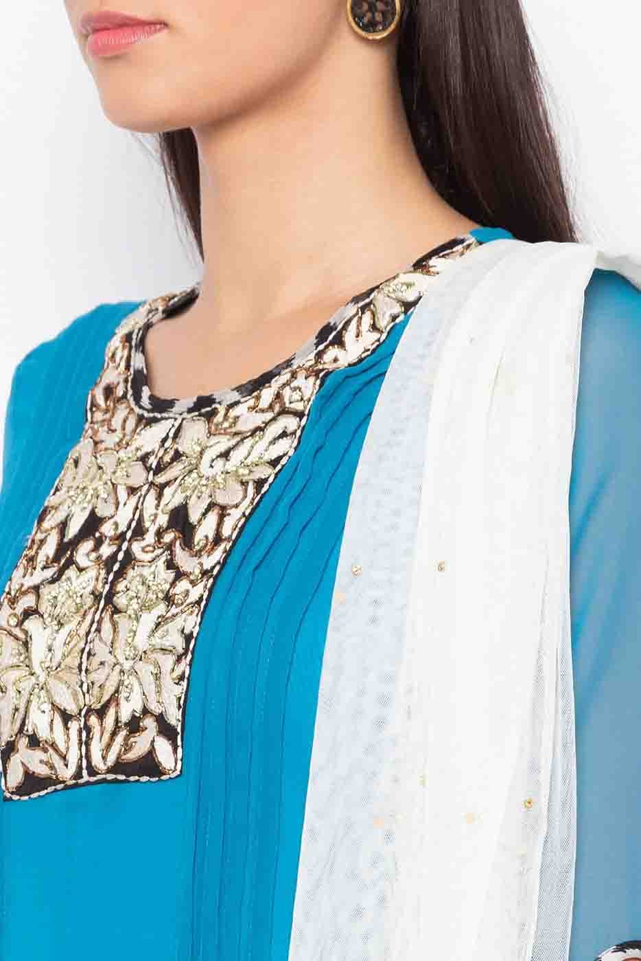 Blue Colour Plus Size Stitched Georgette Embroidery Palazzo Pant Suit BW1070204 B