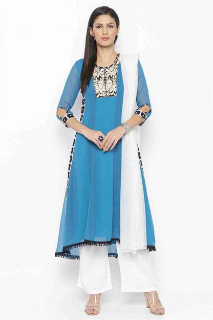 Blue Colour Plus Size Stitched Georgette Embroidery Palazzo Pant Suit BW1070204
