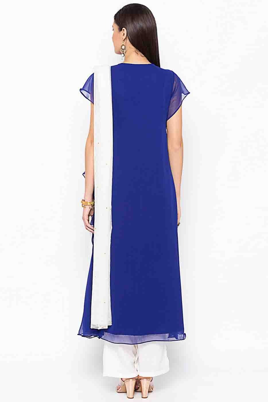 Blue Colour Plus Size Stitched Georgette Embroidery Palazzo Pant Suit BW1070224 A