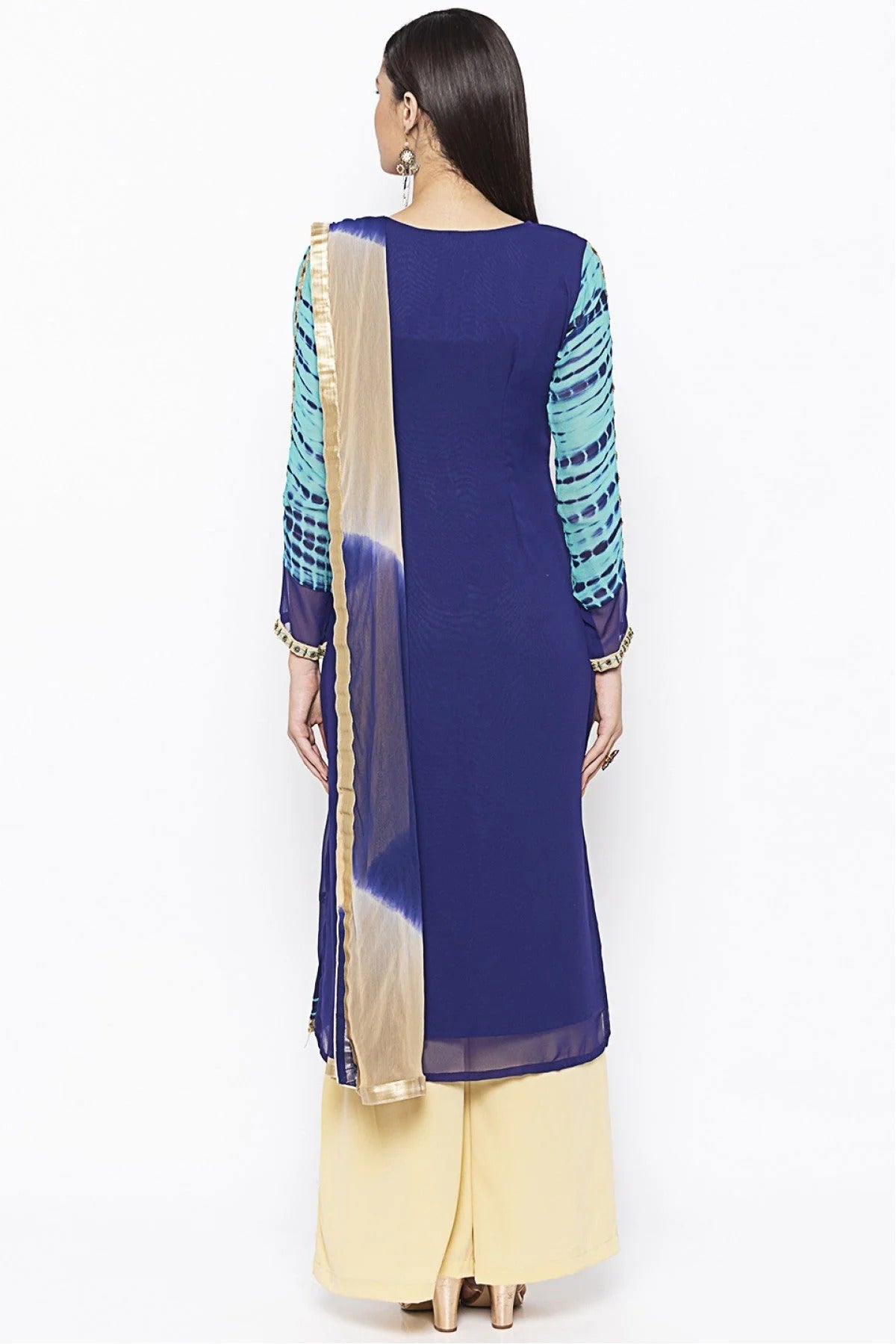 Blue Colour Plus Size Stitched Georgette Embroidery Palazzo Pant Suit BW1070244 A