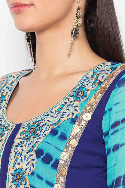 Blue Colour Plus Size Stitched Georgette Embroidery Palazzo Pant Suit BW1070244 B