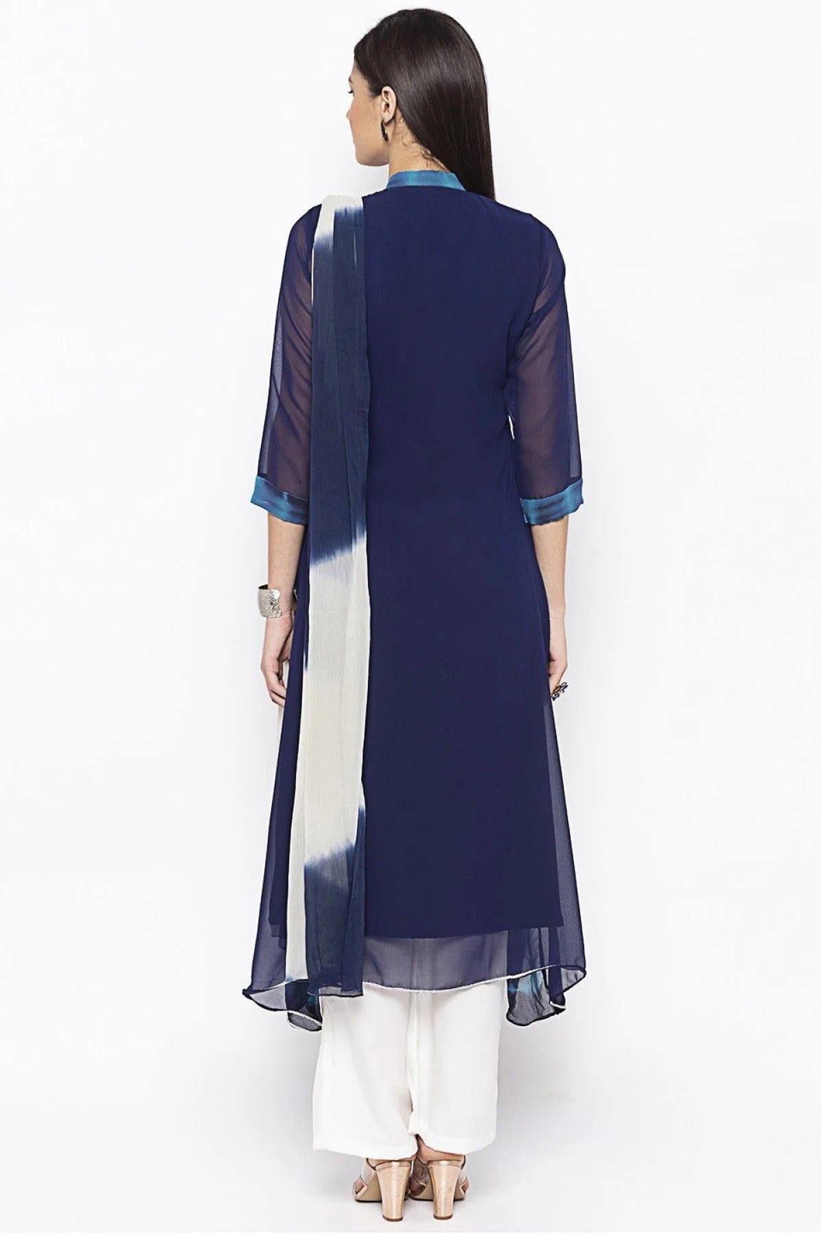 Blue Colour Plus Size Stitched Georgette Embroidery Palazzo Pant Suit BW1070245 A