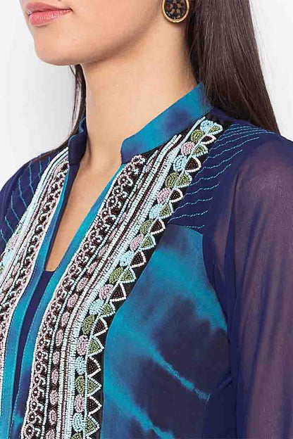 Blue Colour Plus Size Stitched Georgette Embroidery Palazzo Pant Suit BW1070245 B