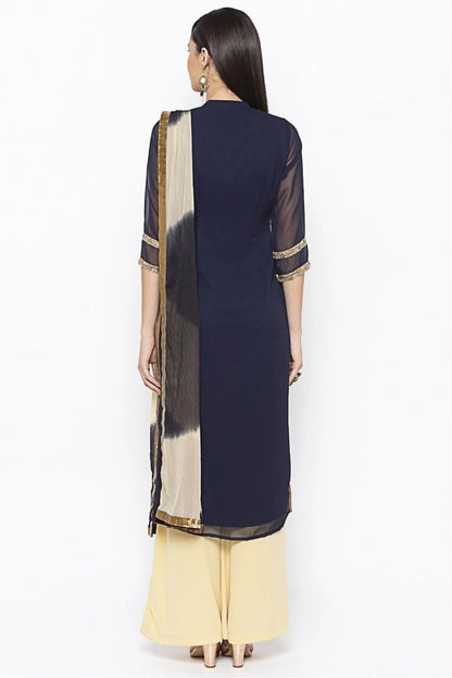 Blue Colour Plus Size Stitched Georgette Embroidery Palazzo Pant Suit BW1070246 A