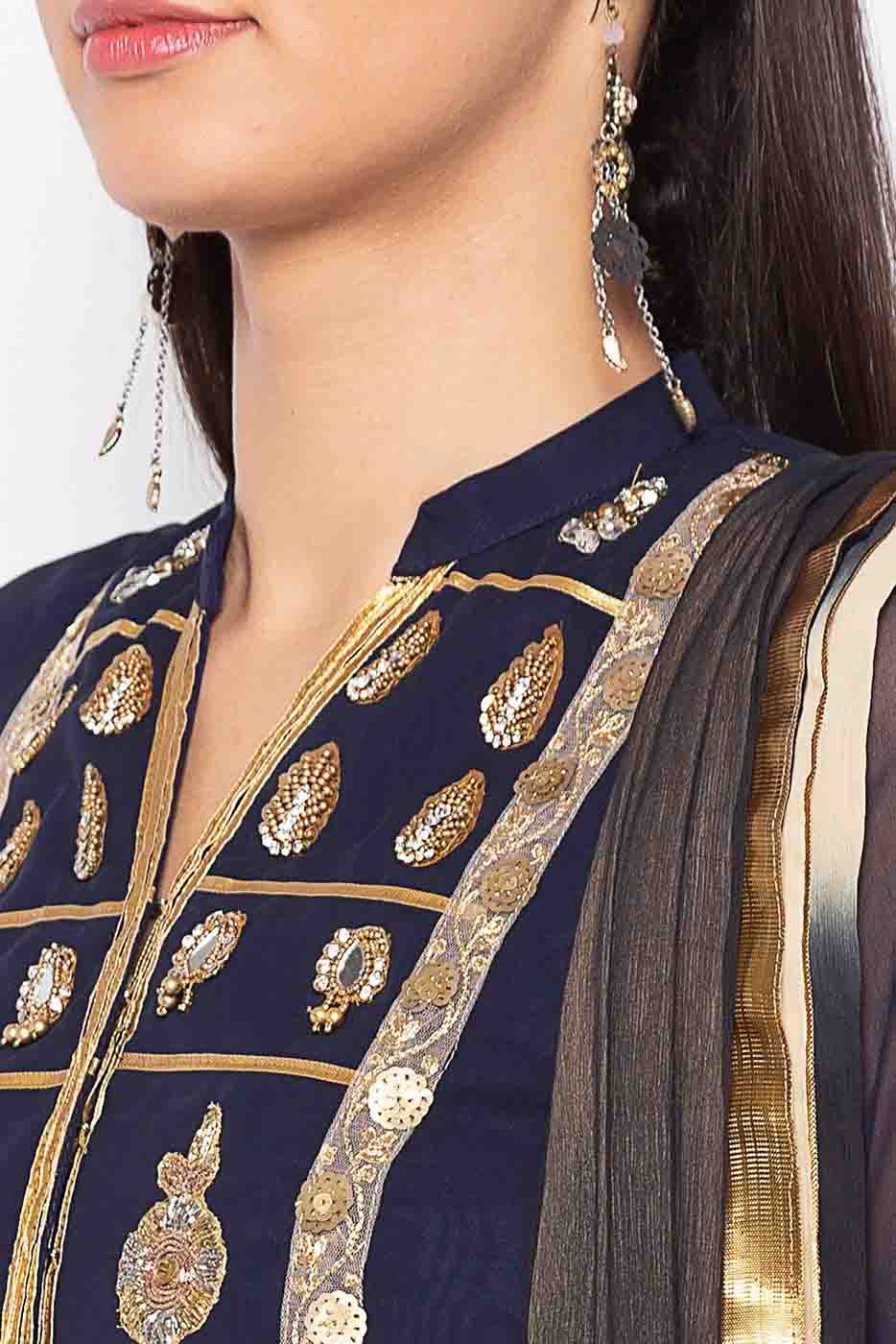 Blue Colour Plus Size Stitched Georgette Embroidery Palazzo Pant Suit BW1070246 B