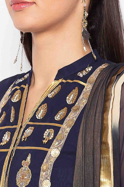 Blue Colour Plus Size Stitched Georgette Embroidery Palazzo Pant Suit BW1070246 B