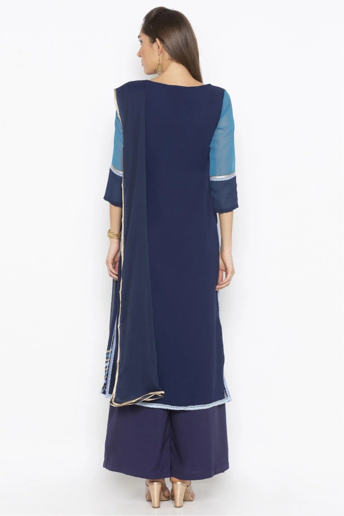 Blue Colour Plus Size Stitched Georgette Embroidery Palazzo Pant Suit BW1070290 A