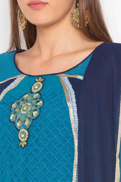 Blue Colour Plus Size Stitched Georgette Embroidery Palazzo Pant Suit BW1070290 B