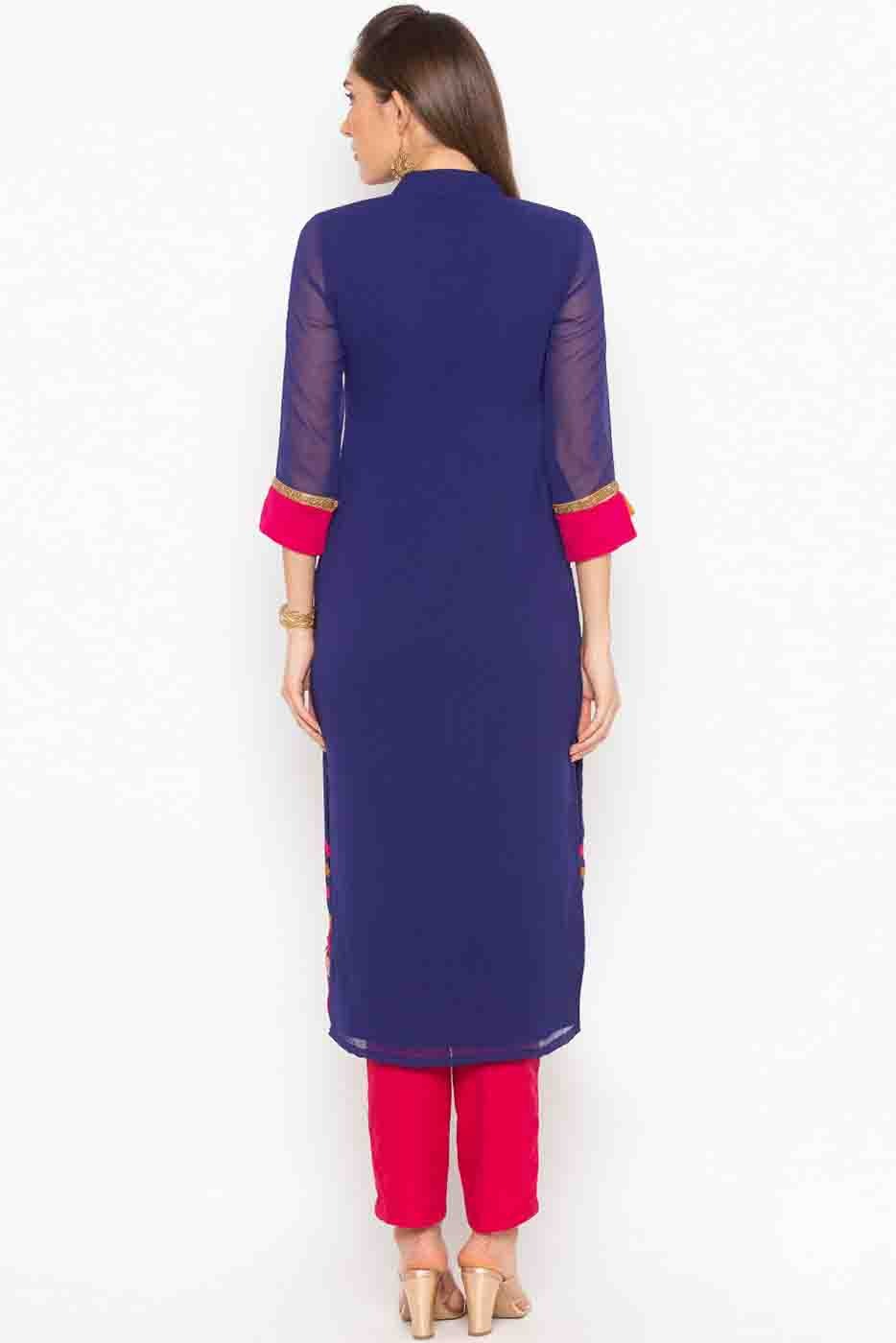 Blue Colour Plus Size Stitched Georgette Embroidery Pant Style Suit BW1070194 A