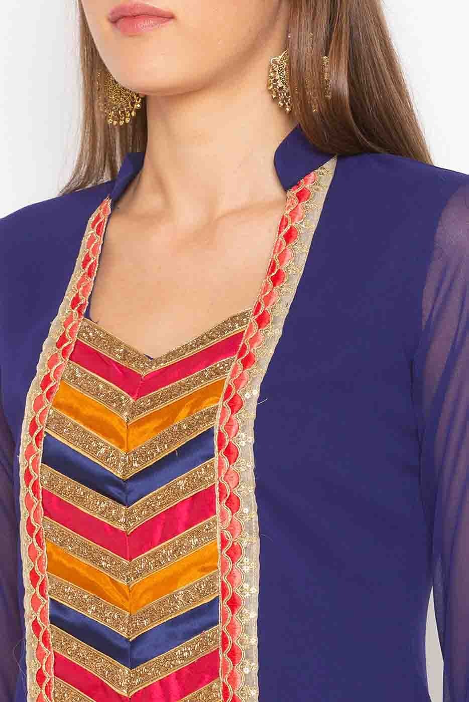 Blue Colour Plus Size Stitched Georgette Embroidery Pant Style Suit BW1070194 B